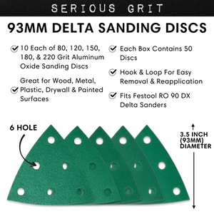 3.5-Inch (93mm) Delta Sanding Sheets - Fits Festool RO 90 Delta